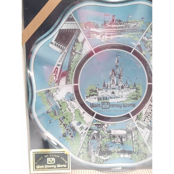 Disney World Magic Kingdom Blue Glass Souvenir Bowl Cinderella Castle Park Scene - Picture 2 of 8